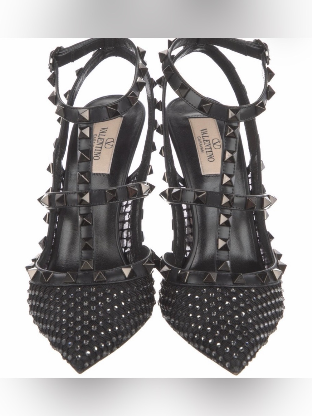 Valentino Garavani Black Rhinestone Embellished Rockstud Pumps
